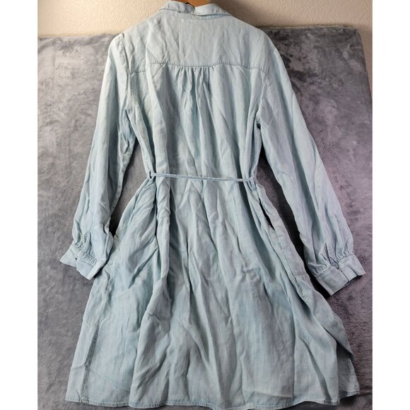 Ott Women’s Chambray Shirt Dress M Blue Tencel Long Sleeve Button Front Casual‎ - Picture 9 of 12